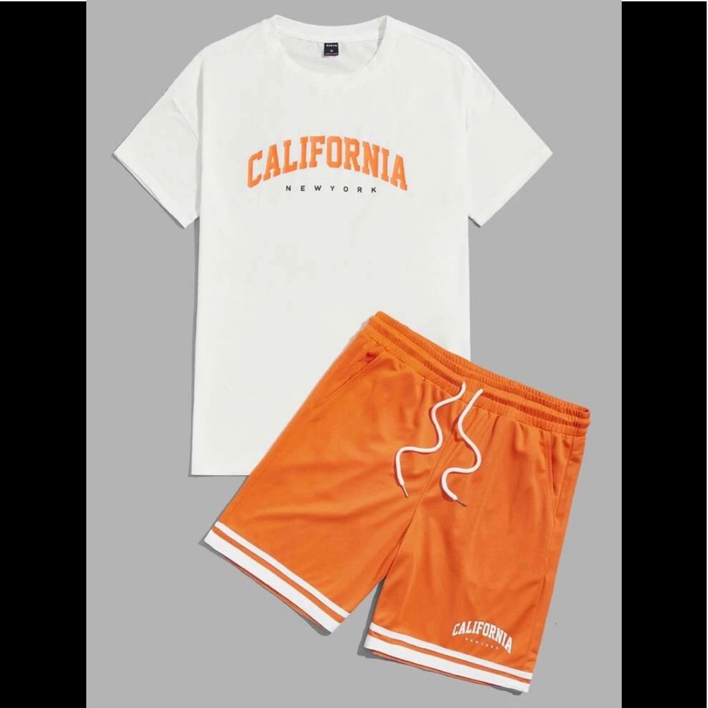Guys Letter Graphic Tee & Striped Print Shorts Set